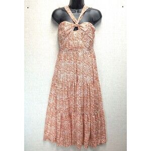 Miss Me Criss Cross Sleeveless Halter Dress Orange & White Floral Women's Size S